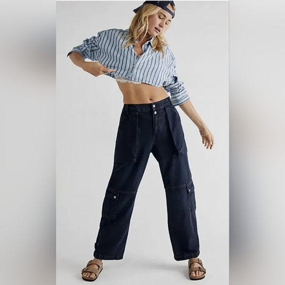 Free People Marx Slouchy Cargo Jeans Tab Button Detail Wideleg - Picture 1 of 13